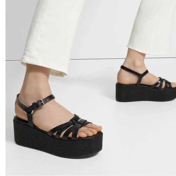 THEORY Black Cross Platform Leather Shoes Sandals size US9 EU 40 no box - Picture 1 of 3